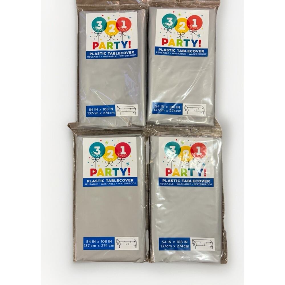 Lot 4 Silver Plastic Tablecloths 54x108 Rectangle Disposable Party Table Cover